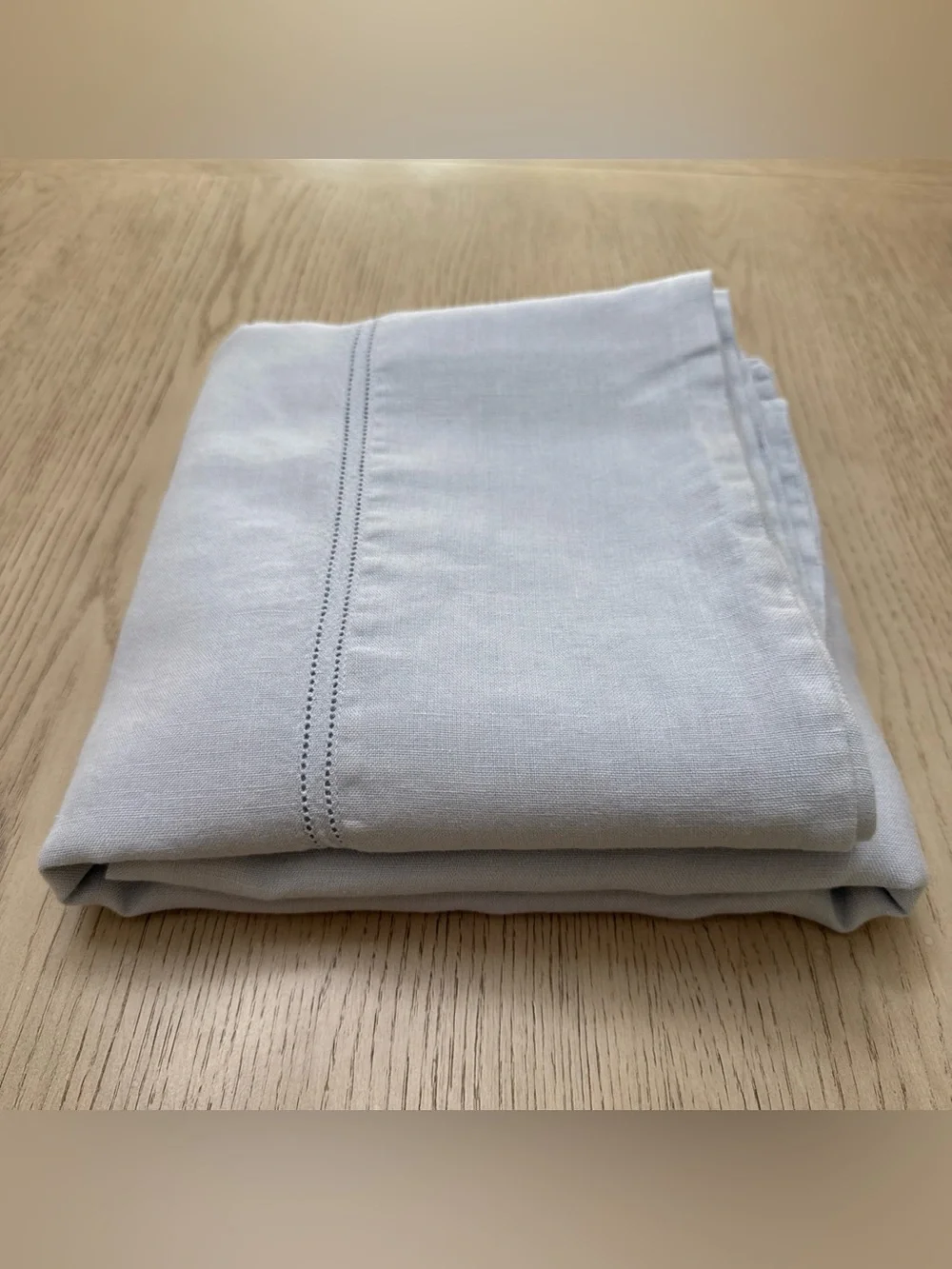 Williams Sonoma Linen Double Hemstitch Tablecloth Baby Blue ~68